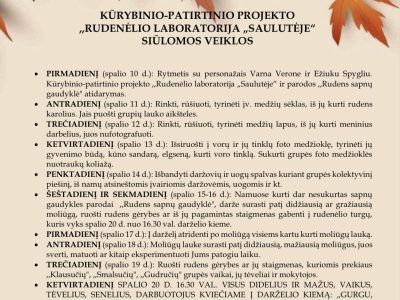KŪRYBINIS-PATIRTINIS PROJEKTAS ,,RUDENĖLIO LABORATORIJA „SAULUTĖJE“